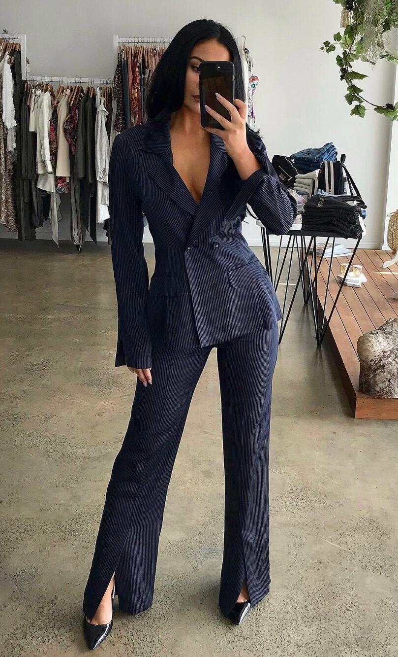 Viktoria + Woods Bahrain Blazer Jacket Navy Pinstripe Viscose Size 1